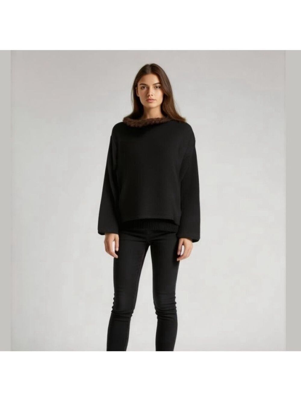 Mel & Lisa Vintage Silk Cashmere Blend Mink Fur Black Medium